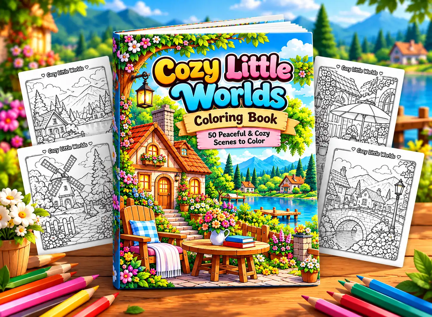 Cozy Little Worlds Coloring Book
